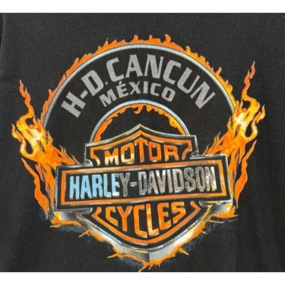 Harley‎ Davidson Cancun Mexico Flames Skull Streetwear Men's XL T Shirt Black